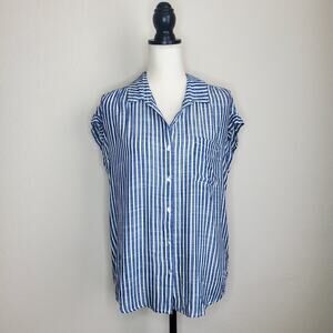 Becaal Blue Striped Button Down Top Large